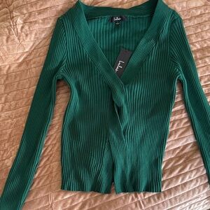 Lulu's Green Ribbed Cardigan